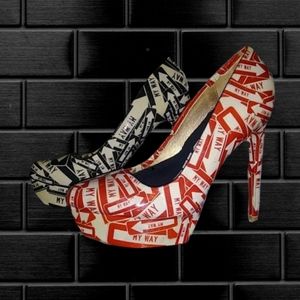 Size 8 Red White & Black Heels Bespokez "Rule 1"
